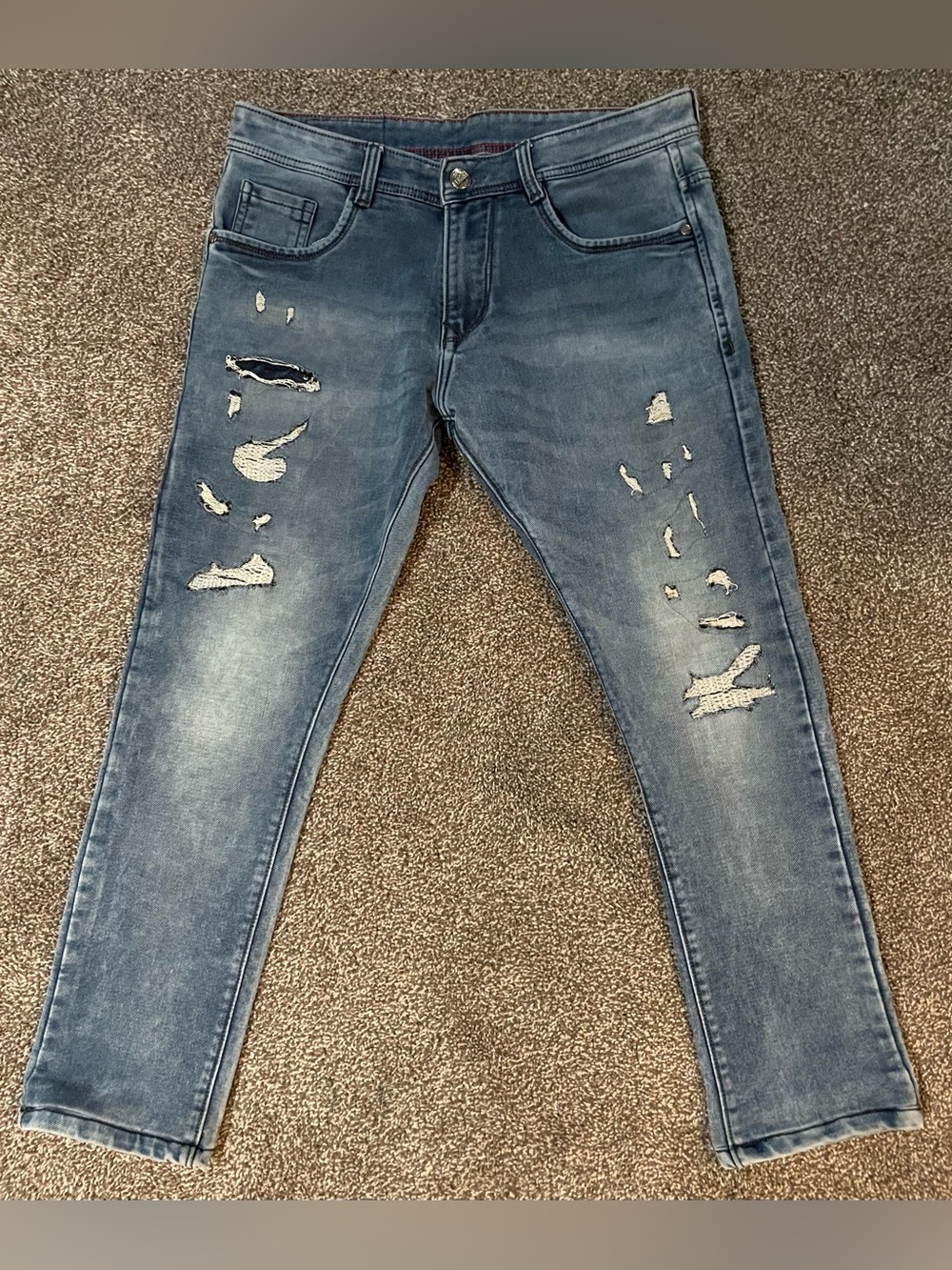 Versace Collection Distressed Light Blue Skinny Jeans